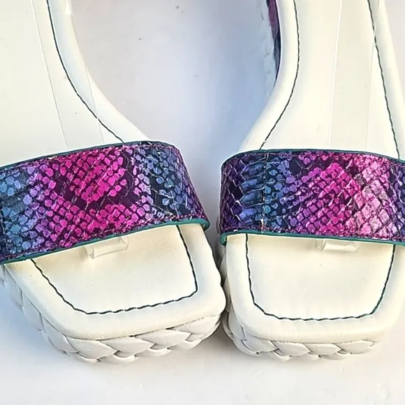 Franco Sarto Tiana Snake Leather Jewel Tone Ankle Strap Platform Wedge Sandal