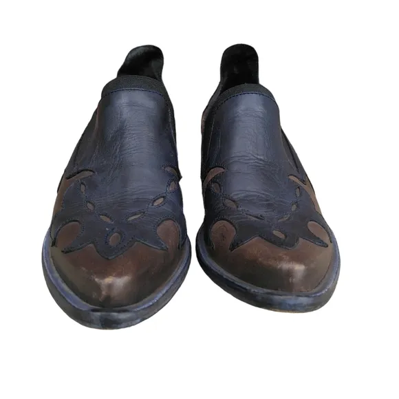Free People 37 Wing Cap Monterey Blue Brown Western Short Ankle Boot Shoes