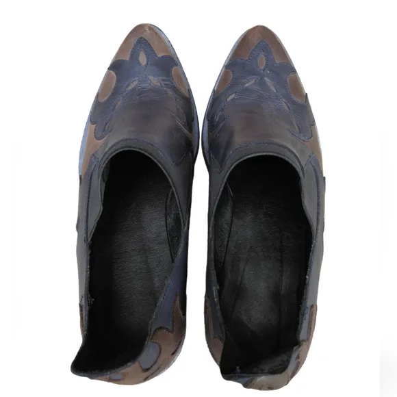 Free People 37 Wing Cap Monterey Blue Brown Western Short Ankle Boot Shoes