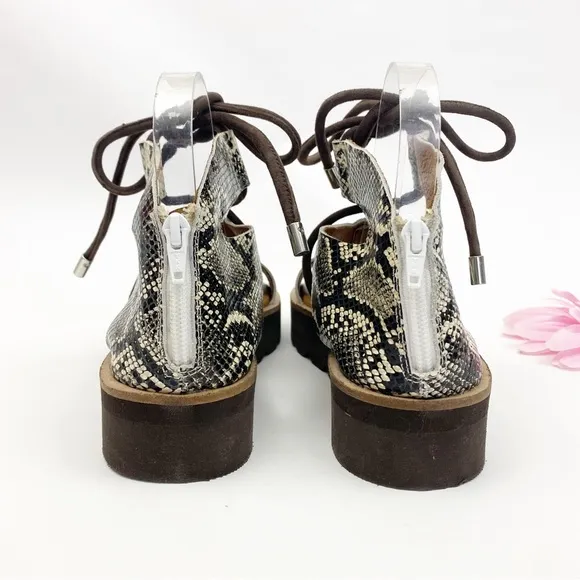 Free People Aubrey Wrap Leather Tie Platform Sandals Snakeskin
