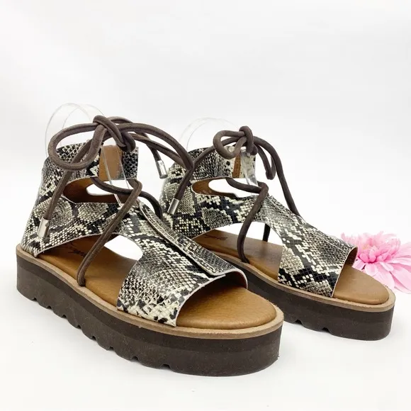 Free People Aubrey Wrap Leather Tie Platform Sandals Snakeskin