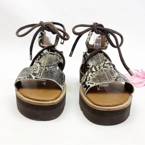 Free People Aubrey Wrap Leather Tie Platform Sandals Snakeskin