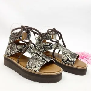 Free People Aubrey Wrap Leather Tie Platform Sandals Snakeskin