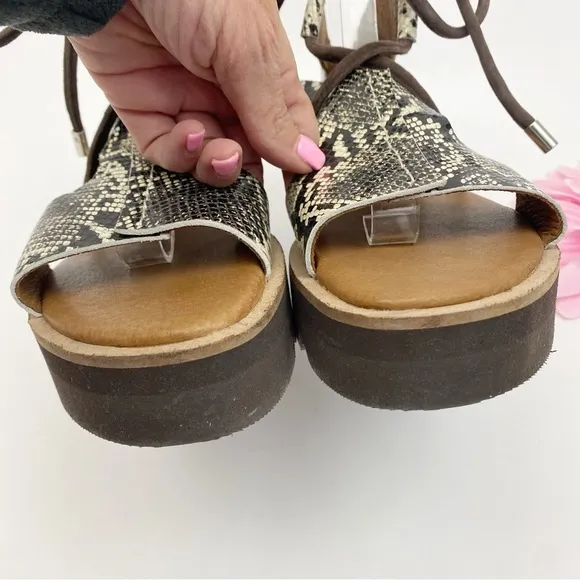 Free People Aubrey Wrap Leather Tie Platform Sandals Snakeskin