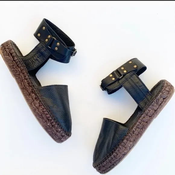 Free People Aurora Espadrilles  | Size 7.5 | Black Leather Boho Sandals