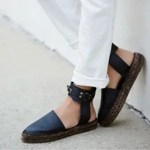 Free People Aurora Espadrilles  | Size 7.5 | Black Leather Boho Sandals