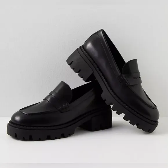 Free People Black Lyra Lug Sole Loafer Shoes New 8.5