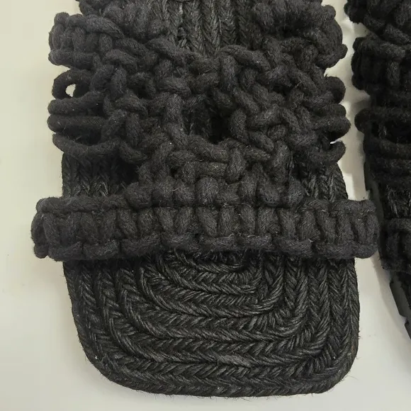 Free People Black Sandri Macrame Sandals slip on crochet bohemian beachy boho
