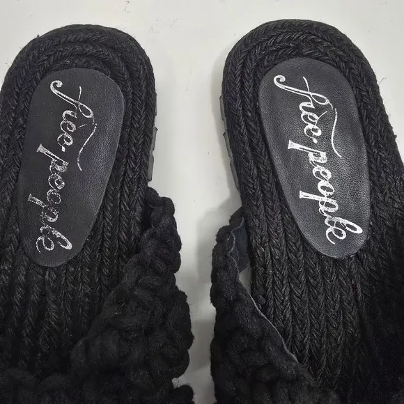 Free People Black Sandri Macrame Sandals slip on crochet bohemian beachy boho