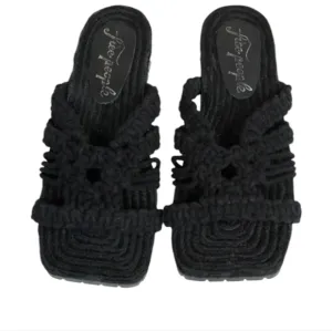 Free People Black Sandri Macrame Sandals slip on crochet bohemian beachy boho
