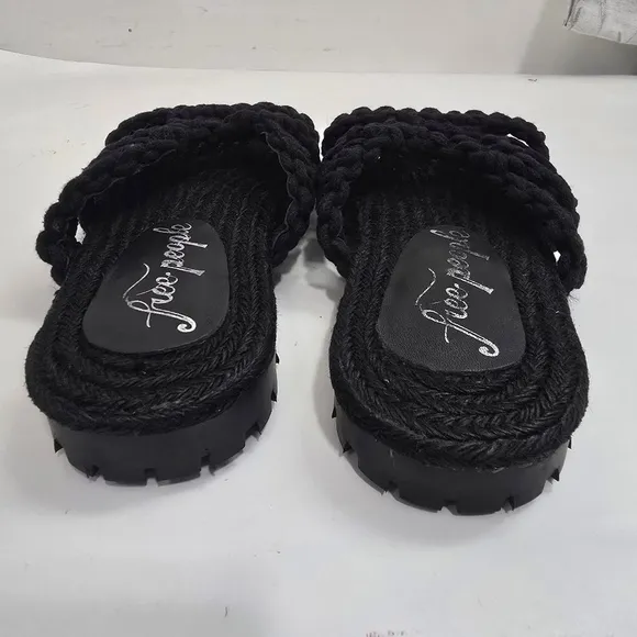 Free People Black Sandri Macrame Sandals slip on crochet bohemian beachy boho