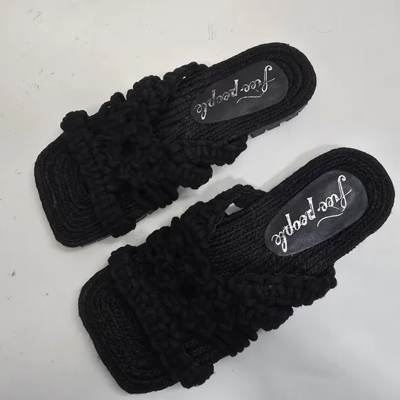Free People Black Sandri Macrame Sandals slip on crochet bohemian beachy boho