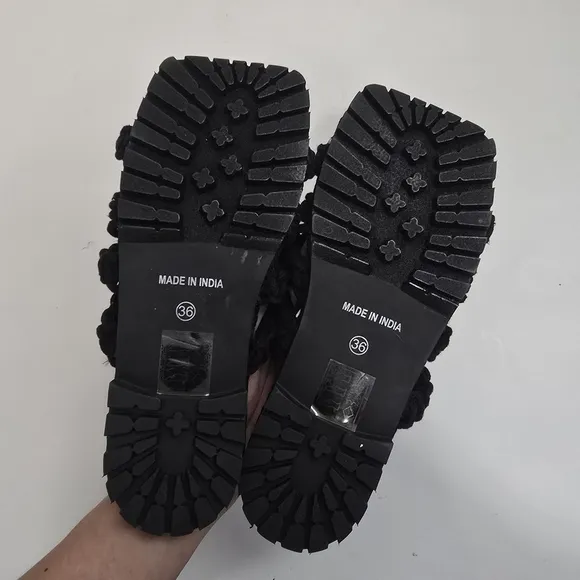 Free People Black Sandri Macrame Sandals slip on crochet bohemian beachy boho