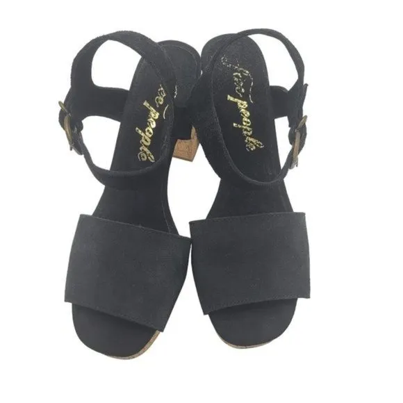 Free People black suede chunky platform buckle closure sandals Size 38