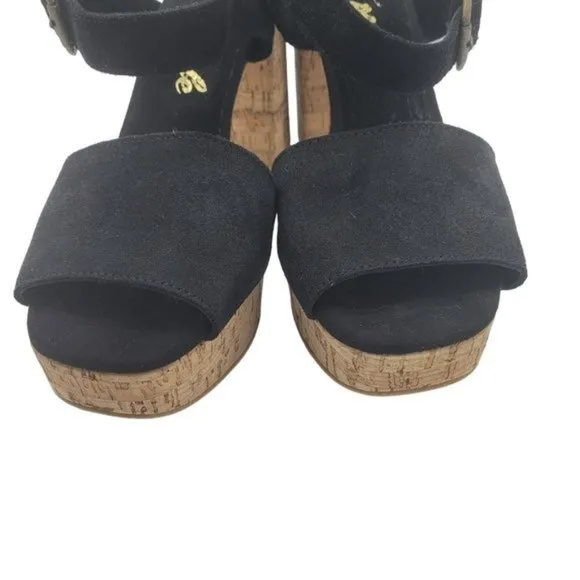 Free People black suede chunky platform buckle closure sandals Size 38