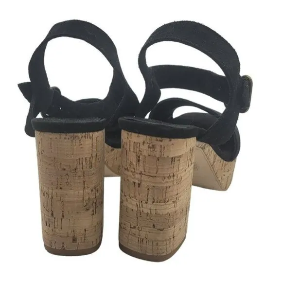 Free People black suede chunky platform buckle closure sandals Size 38