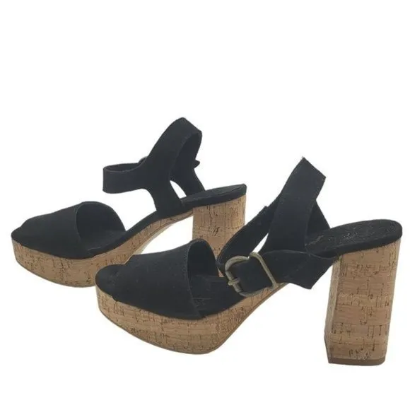 Free People black suede chunky platform buckle closure sandals Size 38