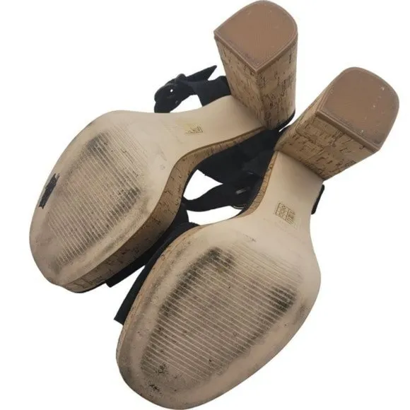 Free People black suede chunky platform buckle closure sandals Size 38