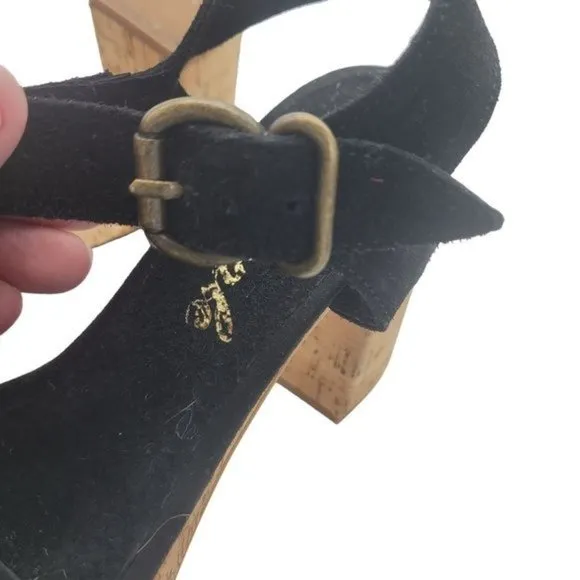 Free People black suede chunky platform buckle closure sandals Size 38