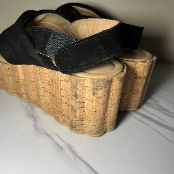 Free People Black Suede Platform Noelle Sandals Cork Heel Size 40 / US 9.5