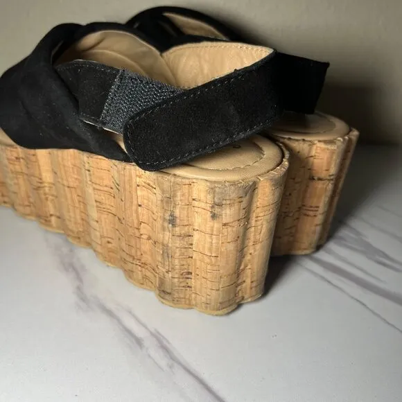 Free People Black Suede Platform Noelle Sandals Cork Heel Size 40 / US 9.5