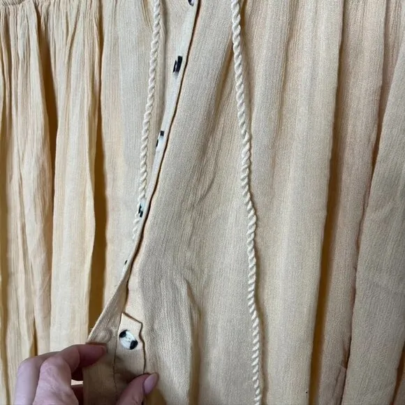 Free People Boho Dreams Deep V Embroidered Creamy Buttercup Midi Dress XS