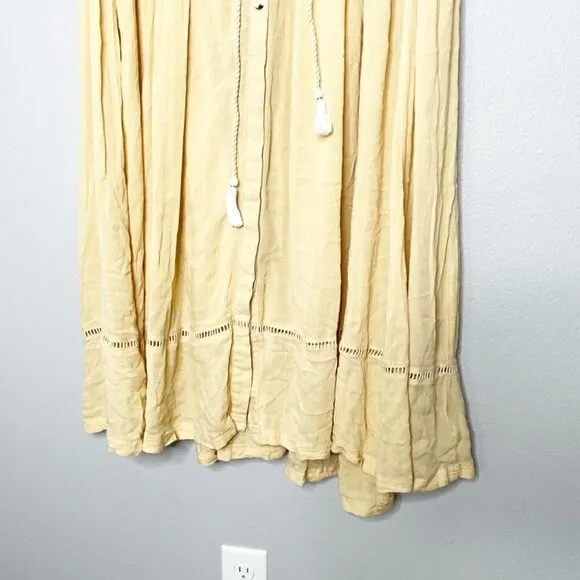 Free People Boho Dreams Deep V Embroidered Creamy Buttercup Midi Dress XS