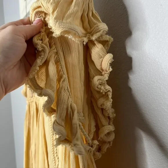 Free People Boho Dreams Deep V Embroidered Creamy Buttercup Midi Dress XS