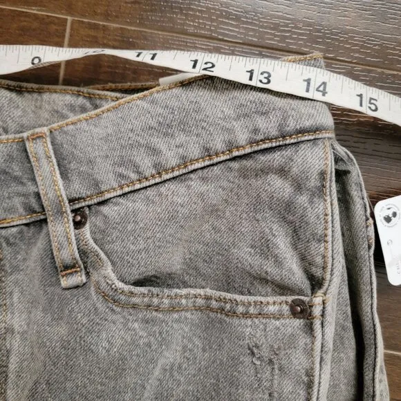 Free People Boomerang Long Jean Shorts Jortz Womens 26 Boho Grunge Baggy Denim