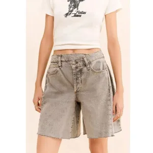 Free People Boomerang Long Jean Shorts Jortz Womens 26 Boho Grunge Baggy Denim