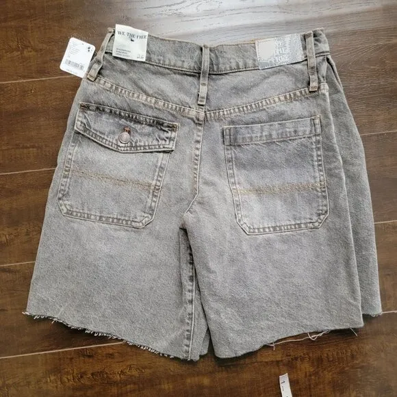 Free People Boomerang Long Jean Shorts Jortz Womens 26 Boho Grunge Baggy Denim