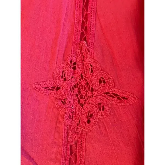 Free People Colorful Pink Boho Chic One Shoulder Mini Tunic Crochet Dress Size S