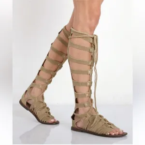 Free People Cypress Gladiator Suede Leather Tall Sandals Boho Lagenlook 38 8