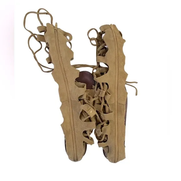 Free People Cypress Gladiator Suede Leather Tall Sandals Boho Lagenlook 38 8