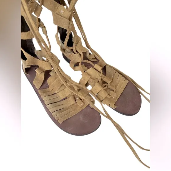 Free People Cypress Gladiator Suede Leather Tall Sandals Boho Lagenlook 38 8