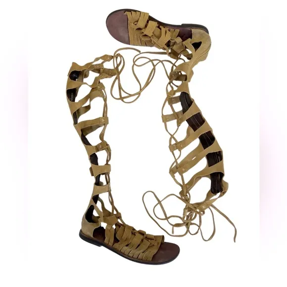 Free People Cypress Gladiator Suede Leather Tall Sandals Boho Lagenlook 38 8