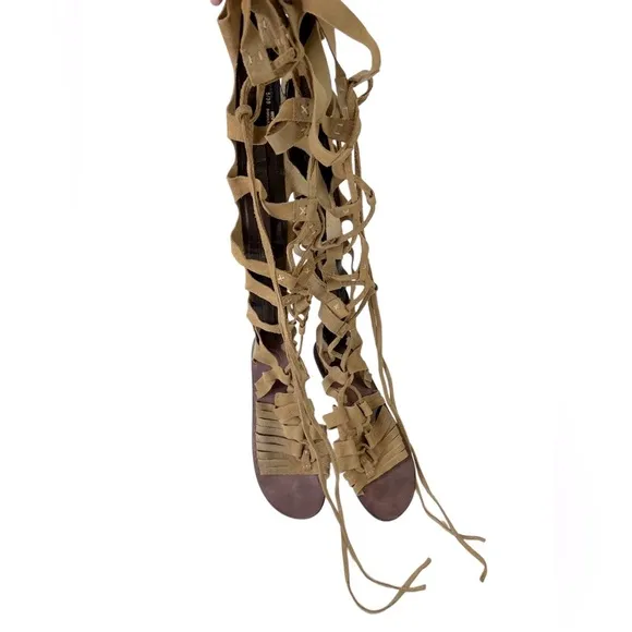 Free People Cypress Gladiator Suede Leather Tall Sandals Boho Lagenlook 38 8