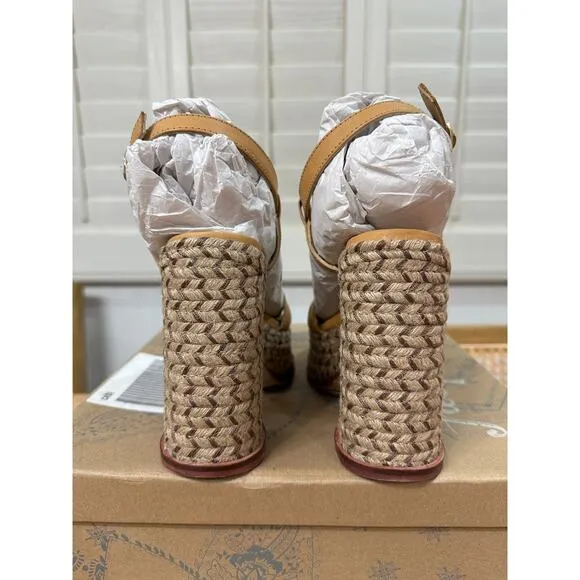 Free People Fahn Jute Platform Sandal Heels Natural Size 6 NIB Earthy Boho Chic