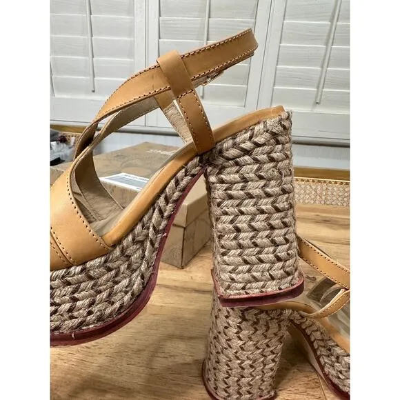 Free People Fahn Jute Platform Sandal Heels Natural Size 6 NIB Earthy Boho Chic