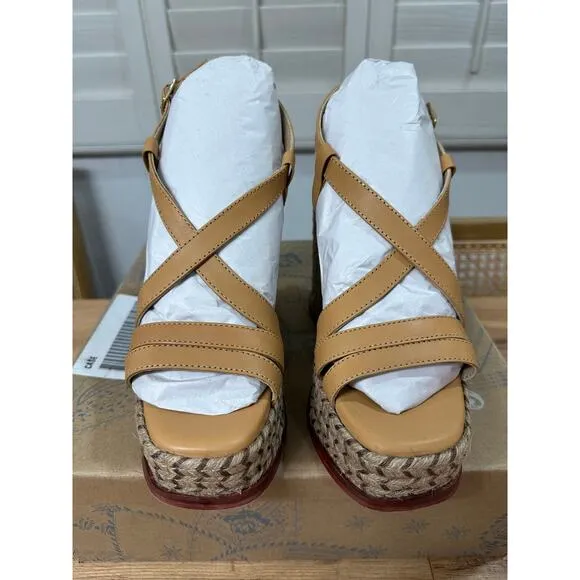 Free People Fahn Jute Platform Sandal Heels Natural Size 6 NIB Earthy Boho Chic