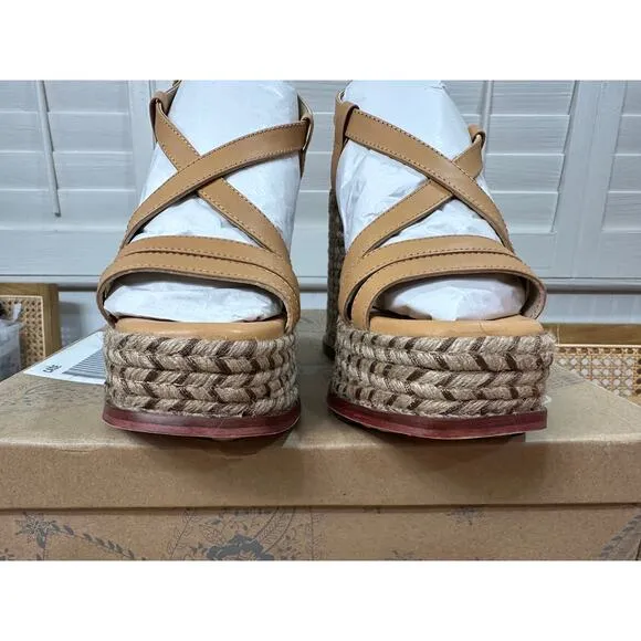 Free People Fahn Jute Platform Sandal Heels Natural Size 6 NIB Earthy Boho Chic