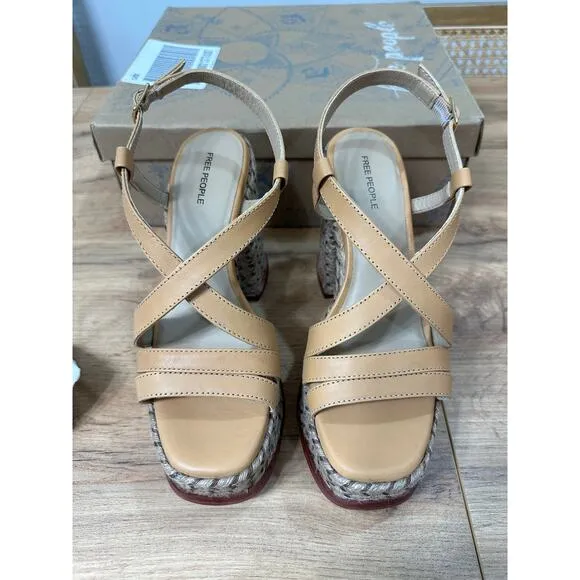 Free People Fahn Jute Platform Sandal Heels Natural Size 6 NIB Earthy Boho Chic
