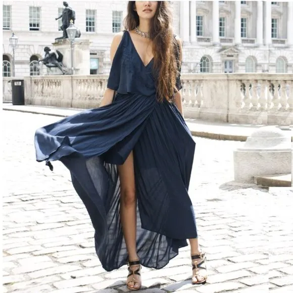 Free People Fiona Maxi Wrap Dress in Midnight Blue