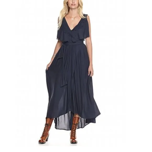 Free People Fiona Maxi Wrap Dress in Midnight Blue