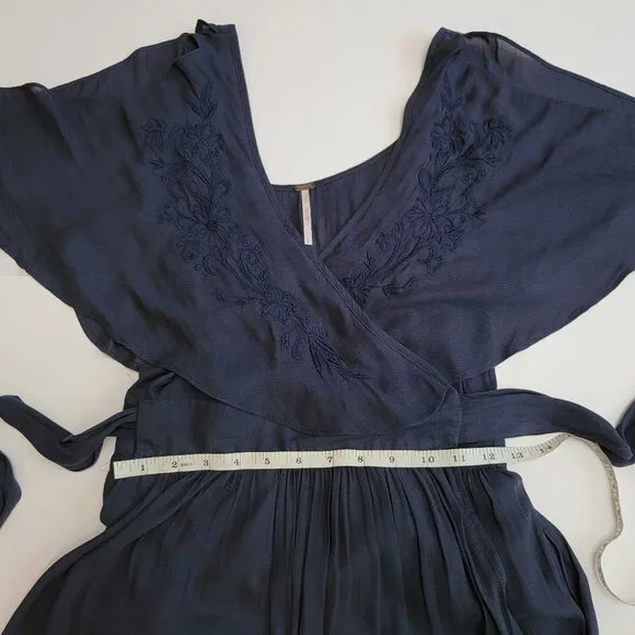 Free People Fiona Maxi Wrap Dress in Midnight Blue