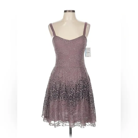 Free People Flocked Lace Fit &amp; Flare Dress - Washed Purple - Size M - NWT