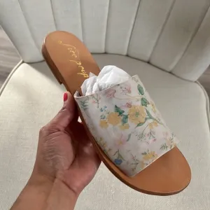 Free People Floral Slides Casual Satin Sandals Women’s BOHO Leather NIB