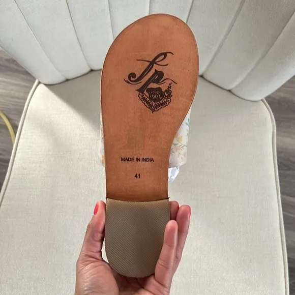 Free People Floral Slides Casual Satin Sandals Women’s BOHO Leather NIB