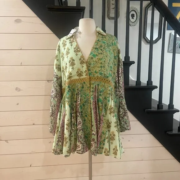 Free People Hazy Baby Boho Mini Dress Sweet Mint NWT Oversized Size …
