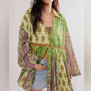 Free People Hazy Baby Boho Mini Dress Sweet Mint NWT Oversized Size …